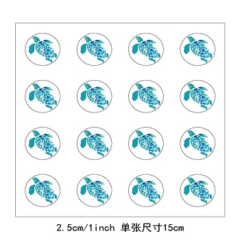 8Pcs Plastic Waterproof Self-Adhesive Picture Stickers, Round Dot Cartoon Decals for Kid's Art Craft, Turtle, 150x150mm, Sticker: 25mm, 8 pcs/set