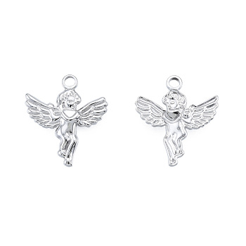 201 Stainless Steel Pendants, Angel, Stainless Steel Color, 23x20x2.5mm, Hole: 2mm