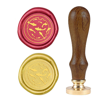 DIY Wood Wax Seal Stamp, Fish Pattern, 83x22mm, Head: 7.5mm, Stamps: 25x14.5mm