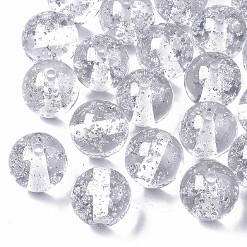 Transparent Clear Resin Beads, with Silver Foil, Round, Silver, 20x19mm, Hole: 3mm