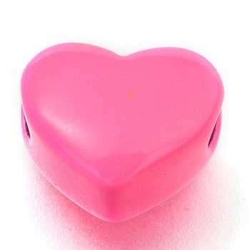 Spray Painted Brass Beads, Heart, Hot Pink, 8.5x10x5.5mm, Hole: 2.2mm