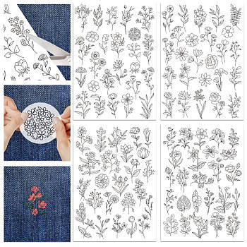 4 Sheets 11.6x8.2 Inch Stick and Stitch Embroidery Patterns, Non-woven Fabrics Water Soluble Embroidery Stabilizers, Flower, 297x210mmm