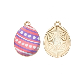 Printed Alloy Pendants, Oval Charm, Salmon, 23x17x3mm, Hole: 1.6mm