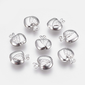 304 Stainless Steel Charms, Apple with Leaf, Stainless Steel Color, 13x11x5mm, Hole: 1mm