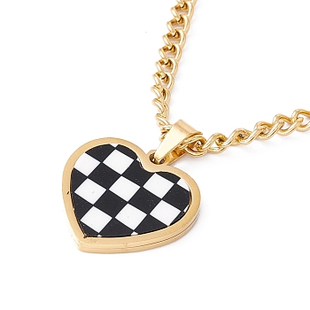 Heart with Lattice Pattern Acrylic Pendant Necklace, Ion Plating(IP) 304 Stainless Steel Jewelry for Women, Golden, 15.98 inch(40.6cm)