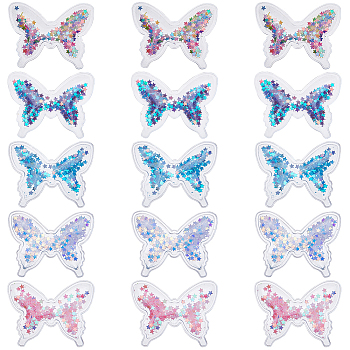 40Pcs 5 Colors PVC Ornament Accessories, with Star Sequins, Butterfly, Mixed Color, 37x48x5mm, 8pcs/color
