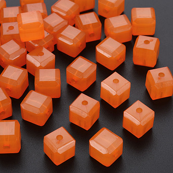 Imitation Jelly Acrylic Beads, Cube, Dark Orange, 11.5x11x11mm, Hole: 2.5mm, about 528pcs/500g