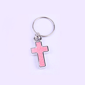 Resin Pendants, with Iron Ring, Cross, Platinum, Pink, 32mm, Cross: 21x11x3mm, Hole: 12.5mm