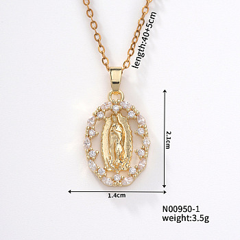 Retro Colorful Fashion Necklace with Shiny Rhinestones and Virgin Mary Pendant, 15.75 inch(400mm)