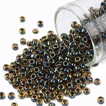 TOHO Round Seed Beads, Japanese Seed Beads, (244) Inside Color Topaz/Midnight Bl, 8/0, 3mm, Hole: 1mm, about 1110pcs/50g