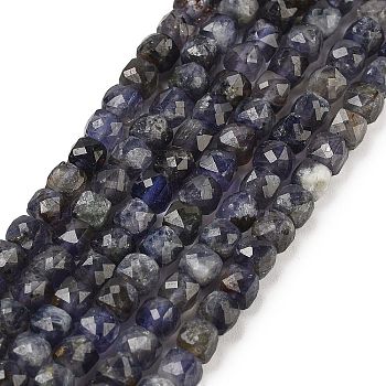 Natural Iolite Beads Strands, Faceted, Cube, 3.5~4.5x3.5~4x3.5mm, Hole: 0.6mm, about 103~106pcs/strand, 15.55'~15.75''(39.5~40cm)