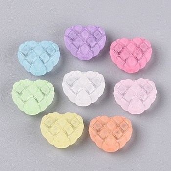 Frosted Transparent Acrylic Beads, Heart with Rhombus Pattern, Mixed Color, 17x20x10mm, Hole: 2.5mm, about 243pcs/500g