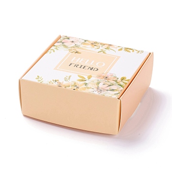 Creative Folding Wedding Candy Cardboard Box, Small Paper Gift Boxes, for Handmade Soap and Trinkets, Flower Pattern, 7.7x7.6x3.1cm, Unfold: 24x20x0.05cm