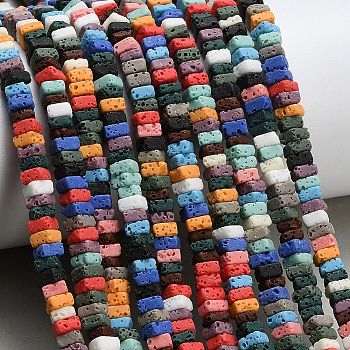 Synthetic Lava Rock Beads Strands, Dyed, Square Flat Heishi Beads, Mixed Color, 4.5~5x4.5~5x2~2.5mm, Hole: 0.8mm, about 160pcs/strand, 14.76''(37.5cm)