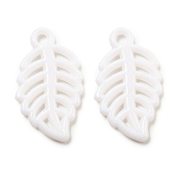 Opaque Acrylic Pendants, Leaf Charms, White, 32x18x2.5mm, Hole: 2.5mm, about 632pcs/500g.