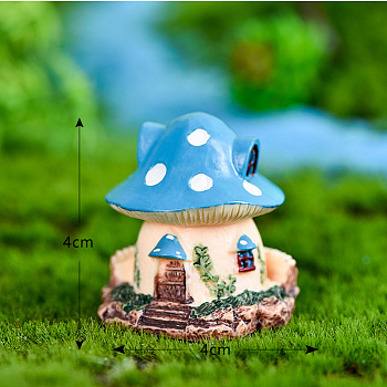 Resin Miniature Mini Mushroom House, Home Micro Landscape Decorations, for Fairy Garden Dollhouse Accessories Pretending Prop Decorations, Dodger Blue, 40x40mm