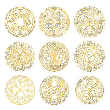 Nickel Decoration Stickers, Metal Resin Filler, Epoxy Resin & UV Resin Craft Filling Material, Knot Pattern, Flat Round, 40x40mm, 9 style, 1pc/style, 9pcs/set