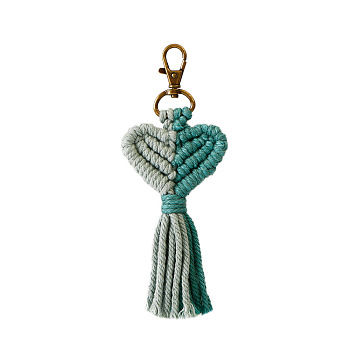 Valentine's Day Tassel Keychain, Knitting Bag Pendant Heart Keychain, with Zinc Alloy Findings, Dark Cyan, 160~180x60~65mm