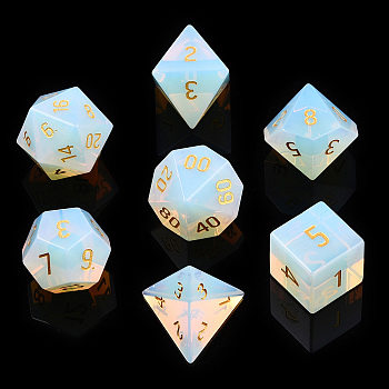 Metal Enlaced Opalite Polyhedral Dice Set, RPG Game Crystal Stone Dice, 16.5~27x16.5~27x16.5~27mm, 7pcs/set