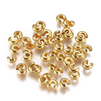 Brass Crimp Beads Covers, Golden, 4x3.5x2.5mm, Hole: 1mm, about 100pcs/bag