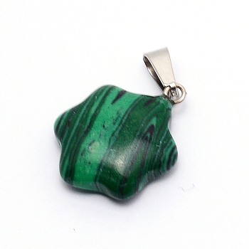 Synthetic Malachite Pendants, with Stainless Steel Fiding, Flower, 25x19x6mm, Hole: 2.5x6mm