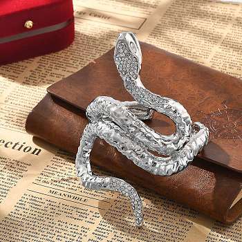 Snake Alloy Open Cuff Bangles for Women, with Rhinestone, Platinum, Inner Diameter: 2-1/4x1-7/8 inch(5.8x4.8cm)