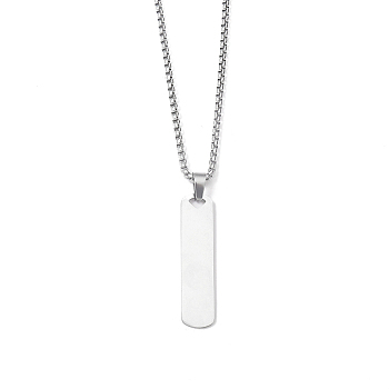 201 Stainless Steel Pendant Necklaces for Man, Rectangle, Stainless Steel Color, 23.66 inch(60.1cm), Rectangle: 39.5x9x1.3mm