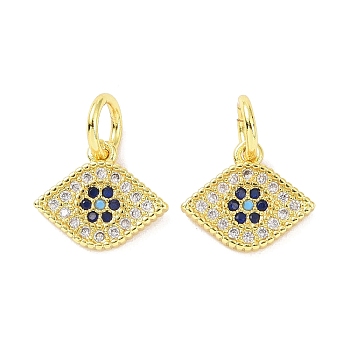 Real 18K Gold Plated Brass Micro Pave Cubic Zirconia Pendants, with Jump Ring, Evil Eye Charms, Colorful, 10x12x2mm, Hole: 4mm