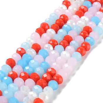 Glass Beads Strands, Faceted, Rondelle, Orange Red, 8x6mm, Hole: 1mm, about 65~68pcs/strand, 15.7~16.1 inch(40~41cm)
