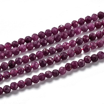 Natural Ruby/Red Corundum Beads Strands, Faceted, Round, 4mm, Hole: 0.6mm, about 110pcs/strand, 15.35 inch(39cm)