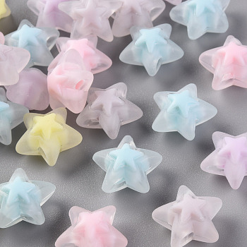 Transparent Acrylic Beads, Frosted, Bead in Bead, Star, Mixed Color, 15.5x16x9.5mm, Hole: 3mm, about 569pcs/500g