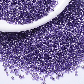 MIYUKI Delica Beads, Cylinder, Japanese Seed Beads, 11/0, (DB1347) Dyed Silver Lined Purple, 1.3x1.6mm, Hole: 0.8mm, about 20000pcs/bag, 100g/bag