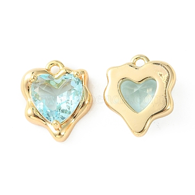 Real 18K Gold Plated Light Cyan Heart Brass+Cubic Zirconia Charms