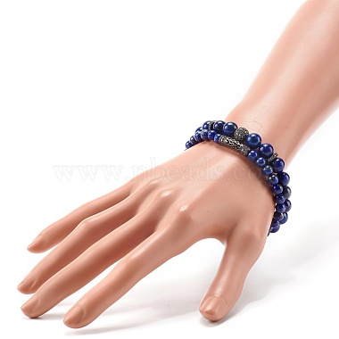Natural Lapis Lazuli(Dyed) Round Beads Stretch Bracelets Set(BJEW-JB06980-03)-7