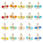 20Pcs 10Colors Glass Beaded Pendants, with Alloy Jump Rings, Butterfly Charms, Mixed Color, 11.5~12.5x13~15x6mm, Hole: 3mm, 2Pc/color(FIND-TA0009-21)