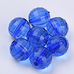 Transparent Acrylic Beads, Faceted, Round, Blue, 20x19.5mm, Hole: 2.9mm, about 105pcs/500g(TACR-Q254-20mm-V44)