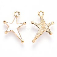 Alloy Enamel Pendants, Star, Light Gold, White, 21x15x2mm, Hole: 2mm(ENAM-S121-026)