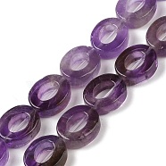 Natural Amethyst Beads Strands, Hollow Flat Oval, Number Zero Beads, 12x10x3.5~4mm, Hole: 1.2mm, about 20pcs/strand, 9.61''(24.4cm)(G-M439-A06-01)
