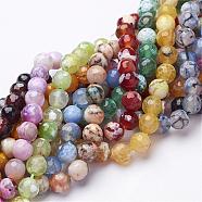 Natural Fire Crackle Agate Beads Strands, Dyed, Faceted, Round, Mixed Color, 8mm, Hole: 1mm(G-D210-8mm-M2)