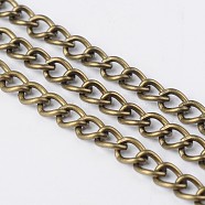 Iron Side Twisted Chains, Unwelded, with Spool, Oval, Lead Free & Nickel Free, Antique Bronze, 6x4x1mm(CH-S087-AB-FF)