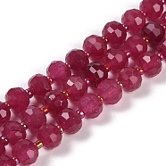 Natural Dyed White Jade Beads Strands, Faceted, Rondelle, with Seed Beads, Cerise, 7.5~8x6.5mm, Hole: 1.4mm, about 45~46pcs/strand, 15.75''(40cm)(G-H057-A22-16)