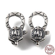925 Thailand Sterling Silver Lobster Claw Clasps, Crown, with 925 Stamp, Antique Silver, 17.5x10.5x7.5mm, Hole: 1.2mm(STER-D003-30AS)