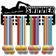 Sports Theme Iron Medal Hanger Holder Display Wall Rack, 3-Line, with Screws, Swimming, Sports, 127x290mm, Hole: 5mm(ODIS-WH0055-102)
