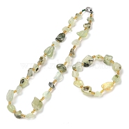 Natural Prehnite Chip Beads Bracelets & Necklaces Sets, with 304 Stainless Steel Clasps, Necklace: 16.30~17.72 inch(414~450mm)(SJEW-P004-01P-03)