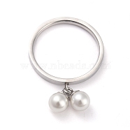 Dual-use Items, 304 Stainless Steel Finger Rings or Pendants, with Plastic Round Charms, White, Stainless Steel Color, US Size 7(17.3mm)(RJEW-O045-08C-P)