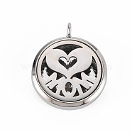 Alloy Diffuser Locket Pendants, with Stainless Steel Cover and Magnet, Magnetic, Cadmium Free & Nickel Free & Lead Free, Flat Round with Heart & Mom, Mother's Day, Platinum, 36x30x6.5mm, Hole: 3.5mm, Inner Diameter: 23mm(PALLOY-N171-16)