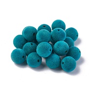 Flocky Acrylic Beads, Round, Dark Turquoise, 16mm, Hole: 1.8mm(OACR-L011-E-09)