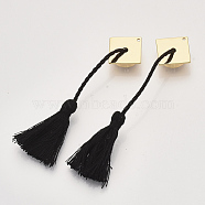 Polyester Tassel Big Pendants, Nickel Free, with Brass Findings, Real 18K Gold Plated, Black, 84~91x21x6.5mm, Hole: 1.4mm(KK-T048-062G-NF)