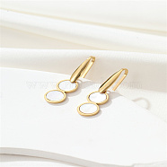 304 Stainless Steel Dangle Earrings, Flat Round, Real 18K Gold Plated, 33.6x7.7mm(VW1668-2)
