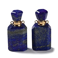 Natural Lapis Lazuli Faceted Perfume Bottle Pendants, with Golden Tone Stainless Steel Findings, Essentail Oil Diffuser Charm, for Jewelry Making, 35.5~36.5x17.5x12~12.5mm, Hole: 1.8mm(G-A026-11A)
